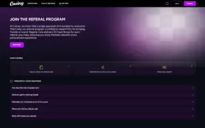 Casiny Casino promotions page with welcome bonus and free spins offers