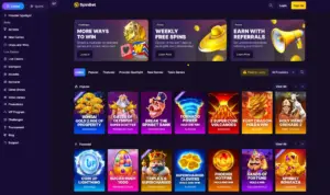 SpinBet Casino games lobby with slot selection